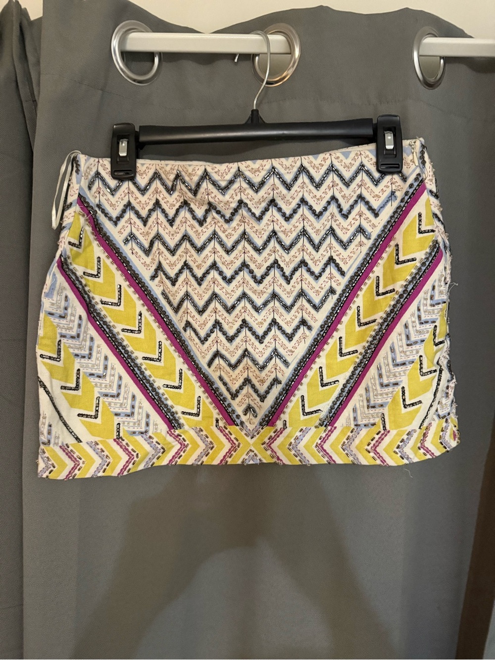 Zara Chevron Embroidered Mini Skirt - Yellow, White, Pink, Navy